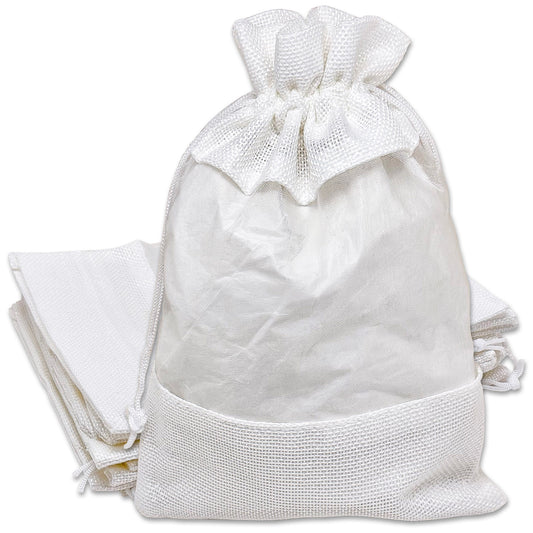 6 1/2" x 8 1/2" White Linen Burlap and Sheer Organza Gift Bag