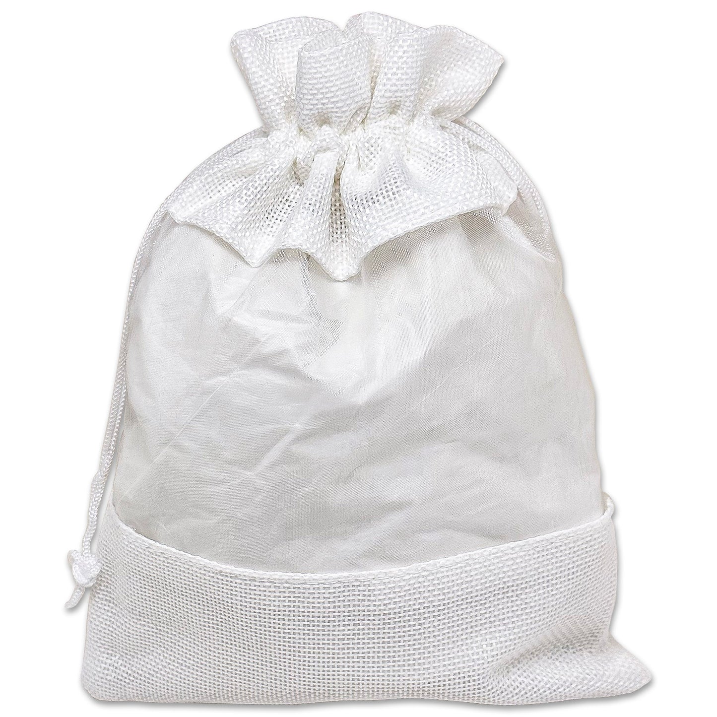 6 1/2" x 8 1/2" White Linen Burlap and Sheer Organza Gift Bag