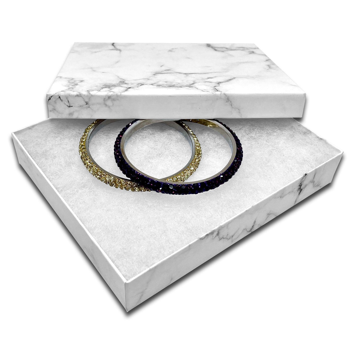 6 1/8" x 5 1/8" x 1 1/8" Marble White Cotton Filled Jewelry Boxes