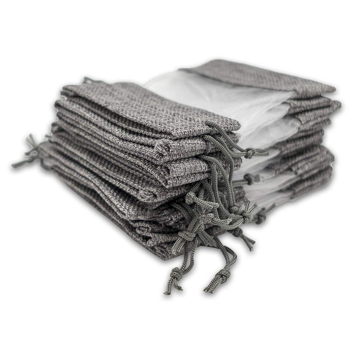 6 1/4" x 9" Linen Burlap and Sheer Organza Gray Gift Bag