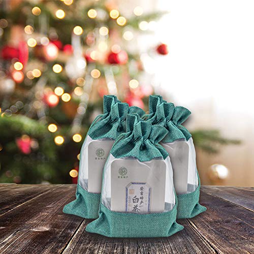 6 1/4" x 9" Linen Burlap and Sheer Organza Teal Blue Gift Bag