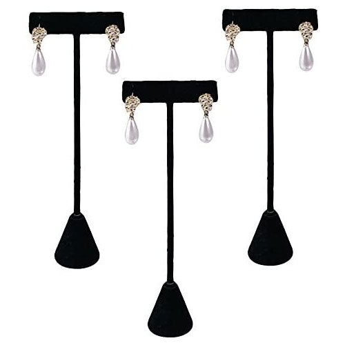 3 Pack of 6 3/4" Black Velvet Single Earring T-Stand Display