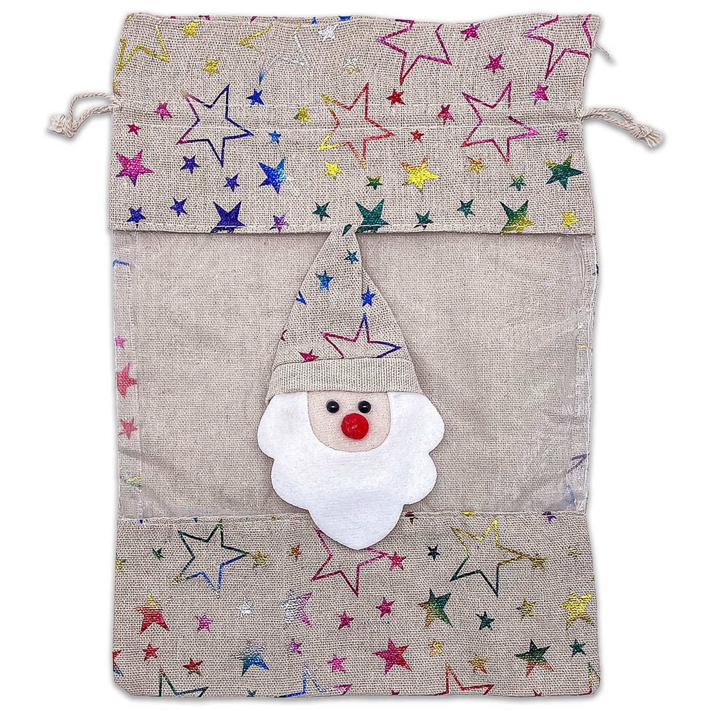 Cotton Muslin Santa Claus Rainbow Star Christmas Drawstring Gift Bags
