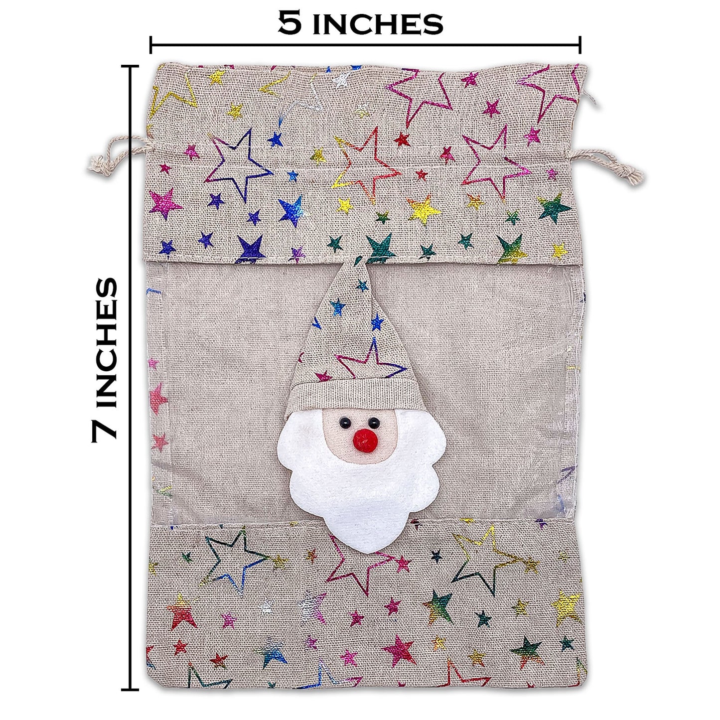 Cotton Muslin Santa Claus Rainbow Star Christmas Drawstring Gift Bags