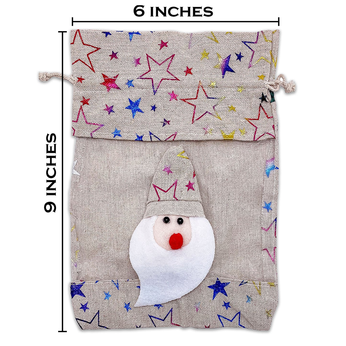 Cotton Muslin Santa Claus Rainbow Star Christmas Drawstring Gift Bags