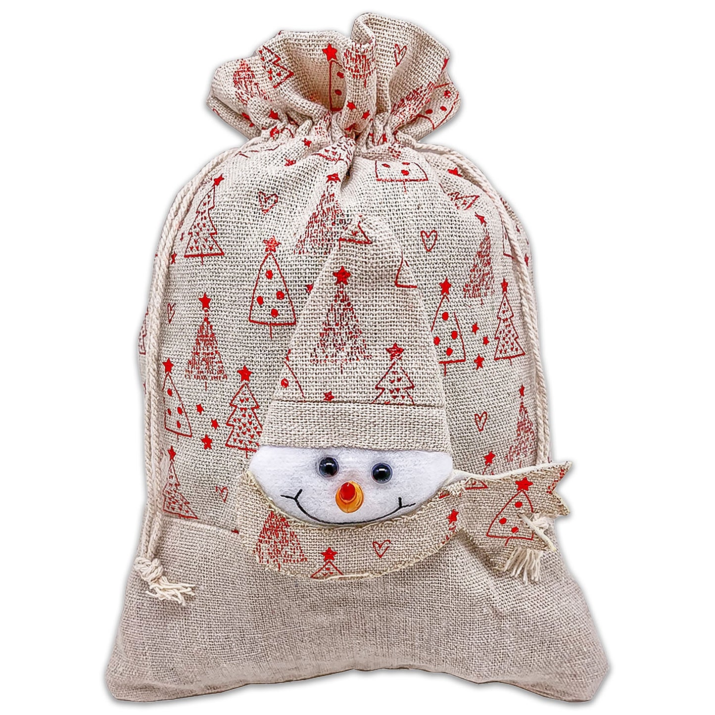 Cotton Muslin Snowman Christmas Tree Drawstring Gift Bags