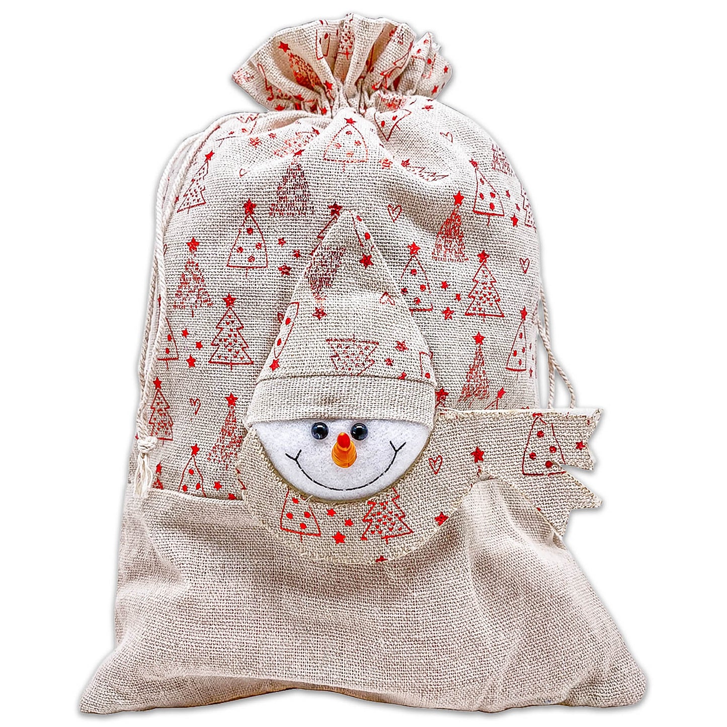 Cotton Muslin Snowman Christmas Tree Drawstring Gift Bags