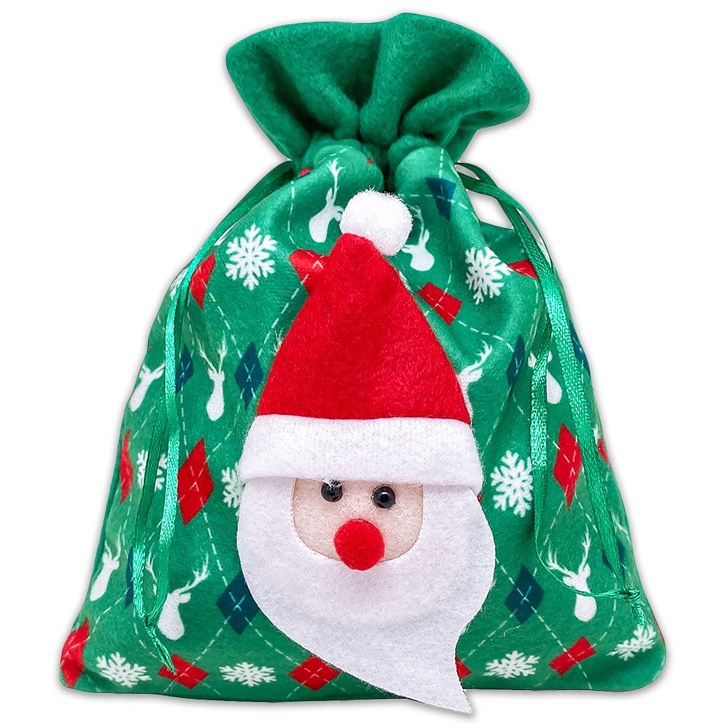 Satin and Velvet Green Santa Claus Christmas Drawstring Gift Bags