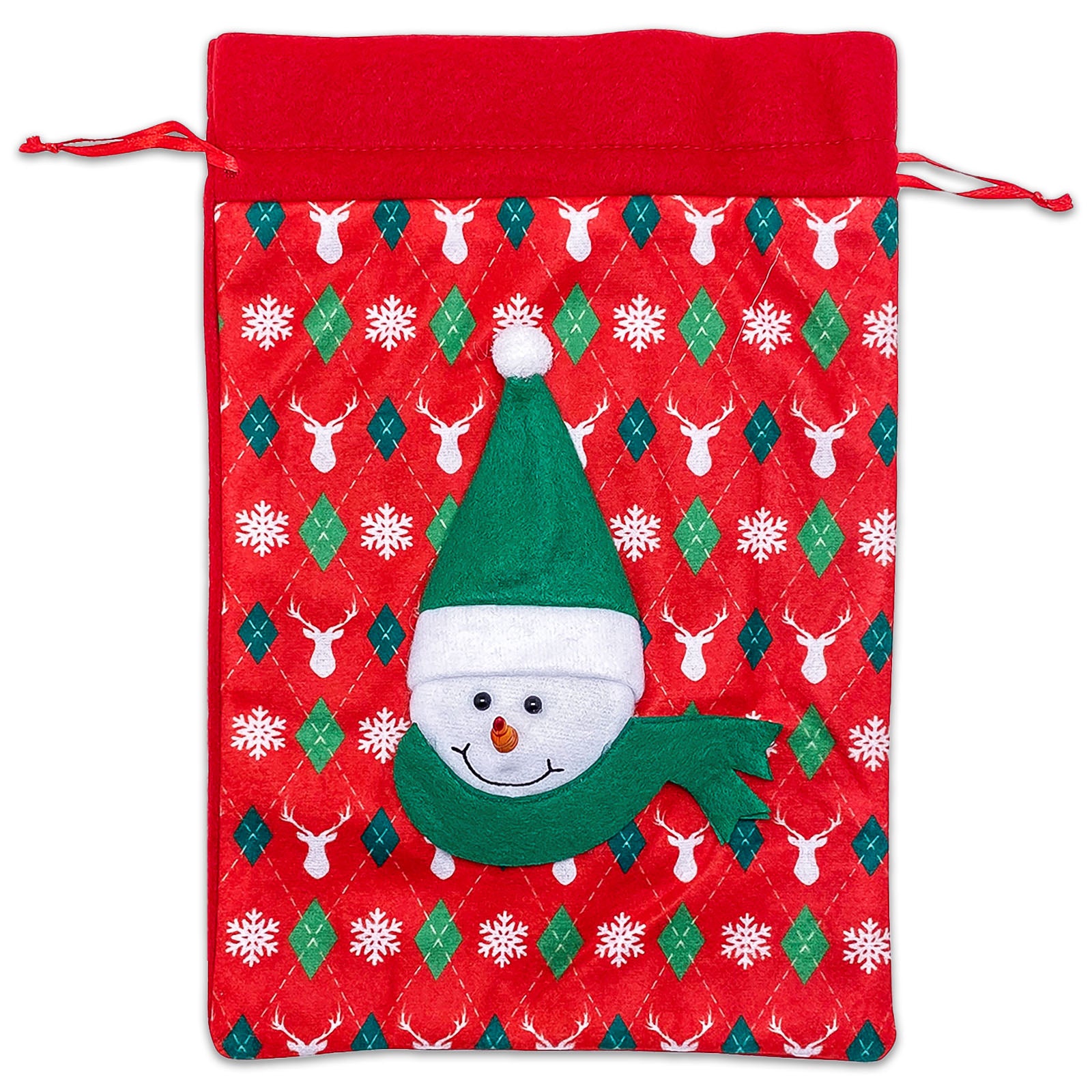 6 Pack of Satin and Velvet Snowman Christmas Drawstring Gift Bags