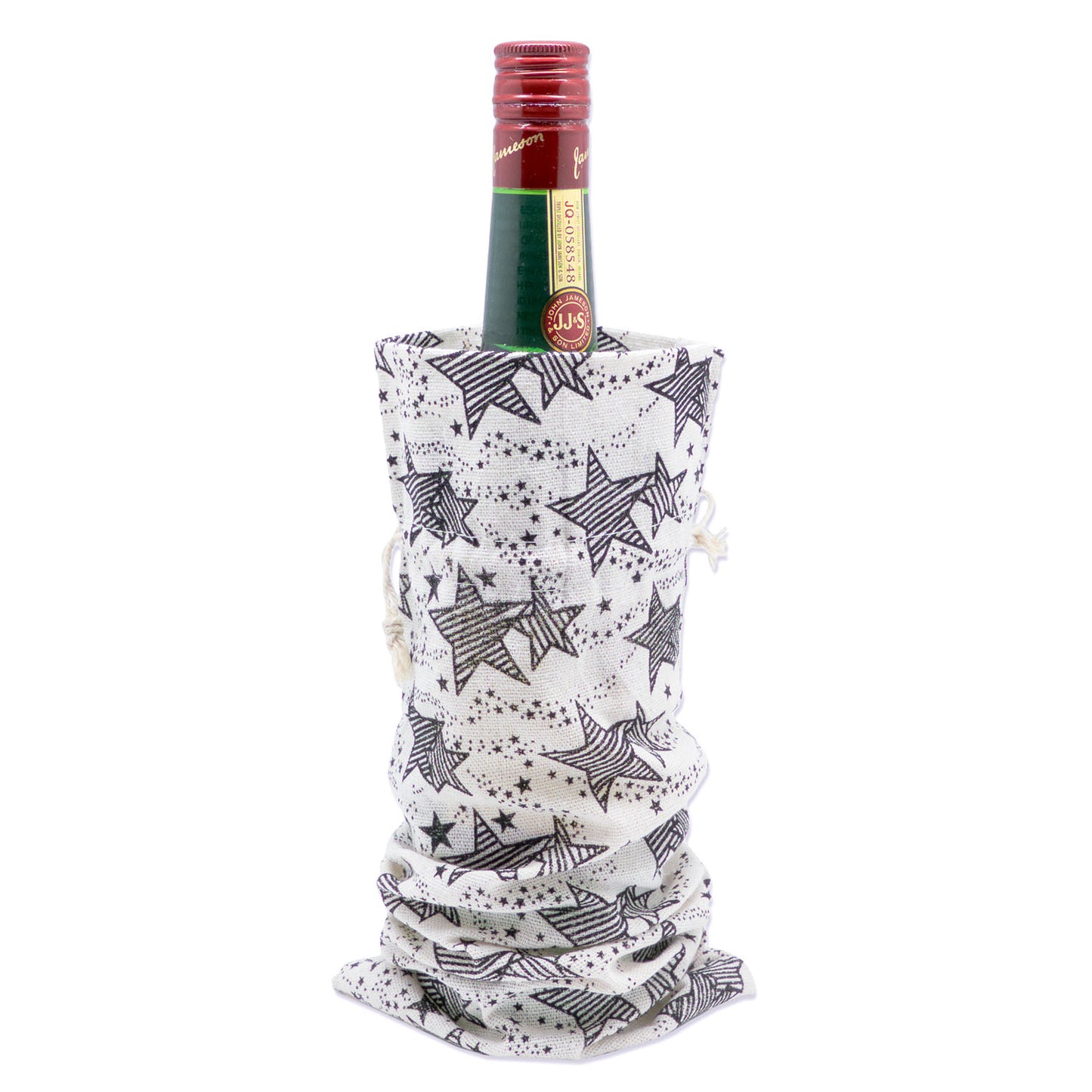 6" x 14" Cotton Muslin Black Star Wine Bottle Drawstring Gift Bags