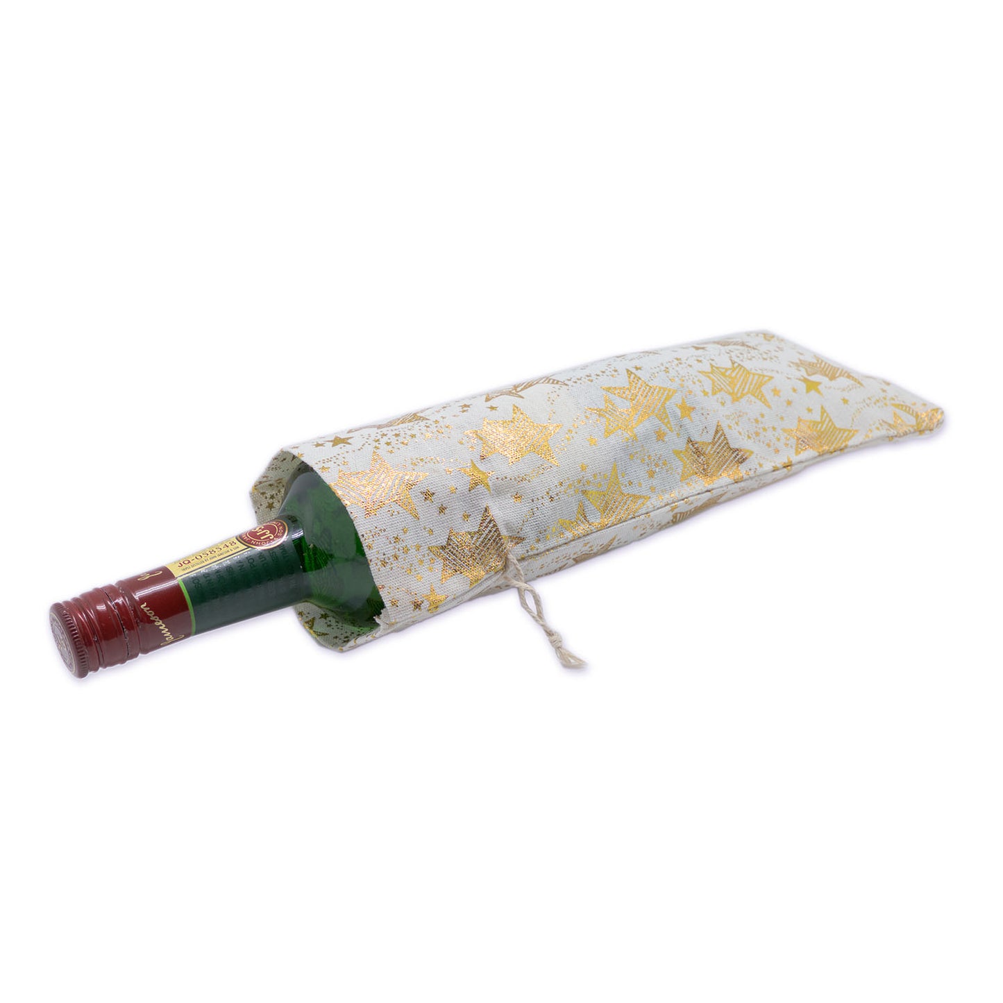 6" x 14" Cotton Muslin Gold Star Wine Bottle Drawstring Gift Bags