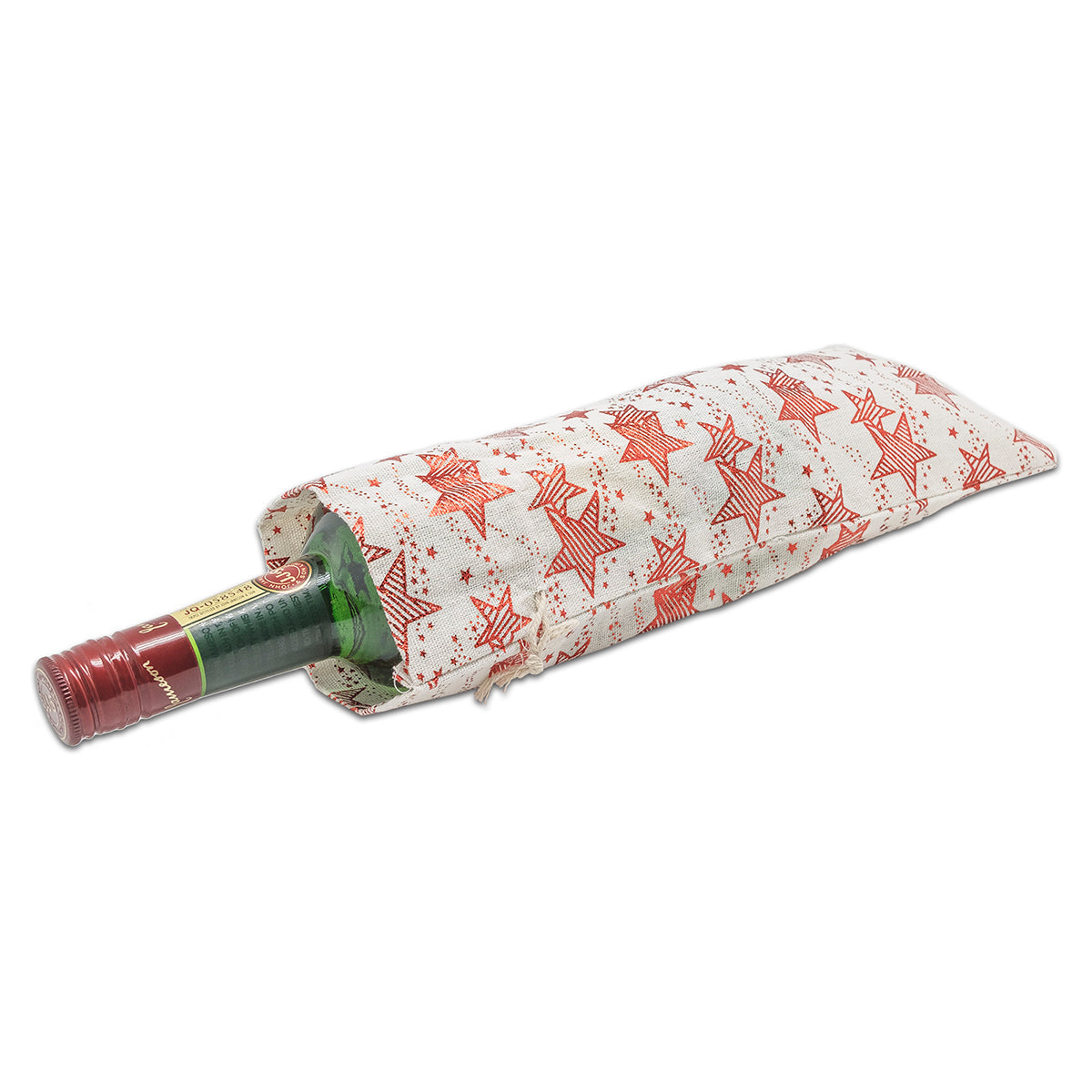 6" x 14" Cotton Muslin Red Star Wine Bottle Drawstring Gift Bags