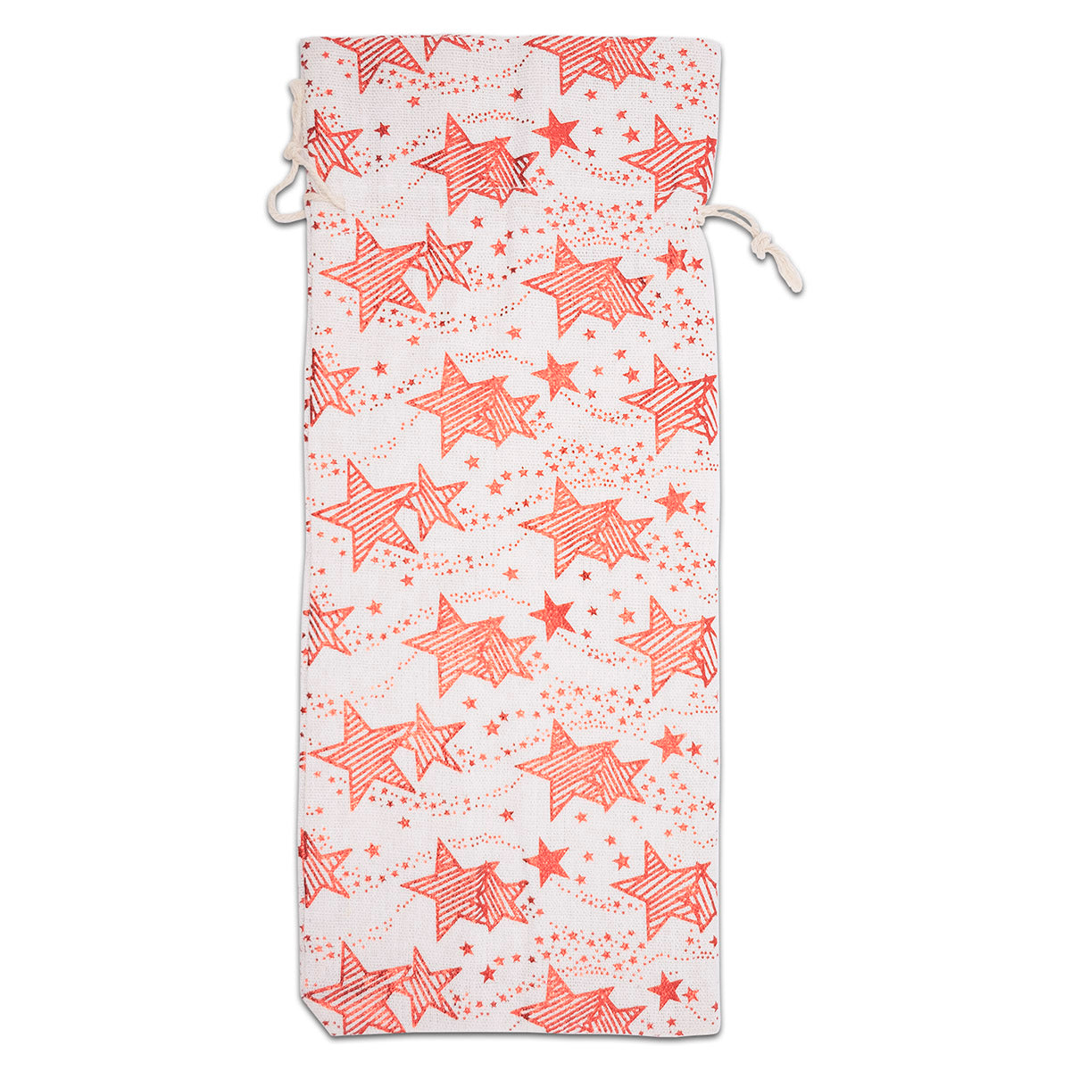 6" x 14" Cotton Muslin Red Star Wine Bottle Drawstring Gift Bags