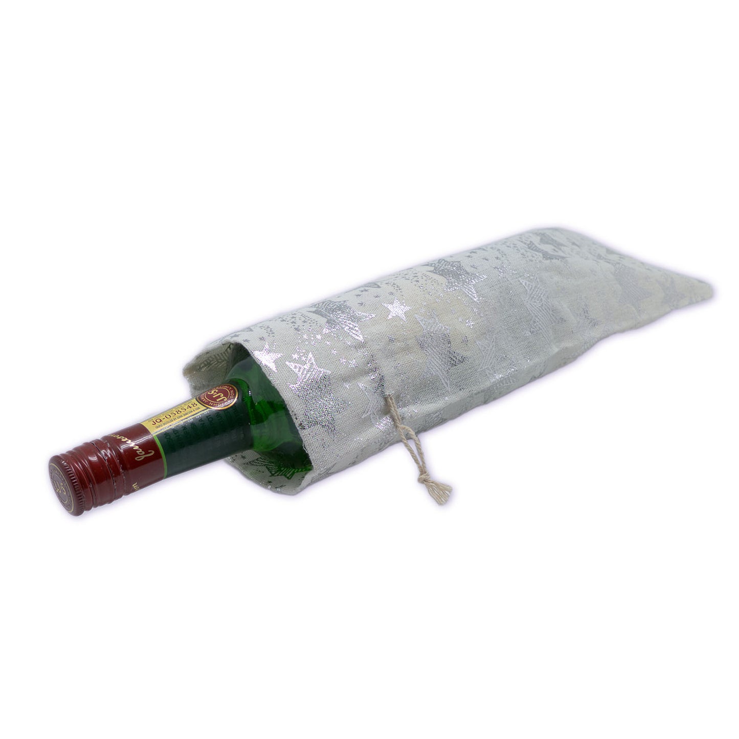 6" x 14" Cotton Muslin Silver Star Wine Bottle Drawstring Gift Bags