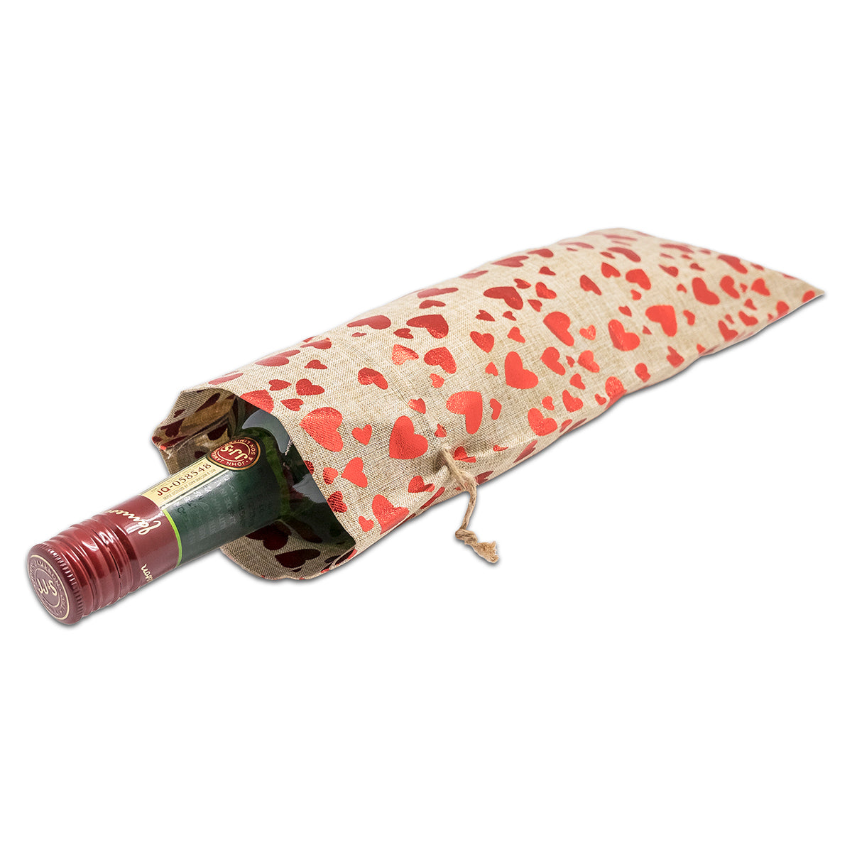 6" x 14" Jute Burlap Red Heart Wine Bottle Drawstring Gift Bags