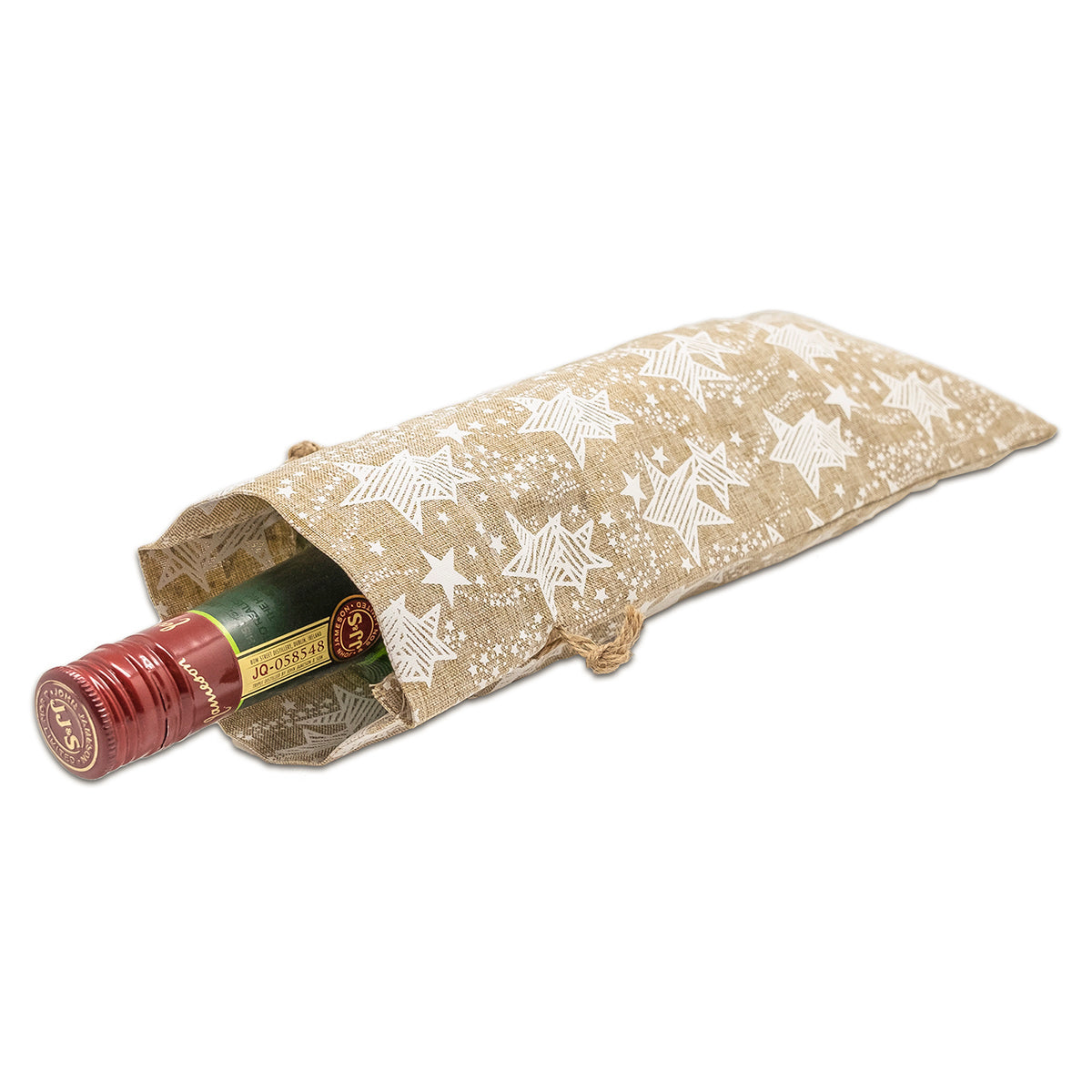 6" x 14" Jute Burlap White Star Wine Bottle Drawstring Gift Bags