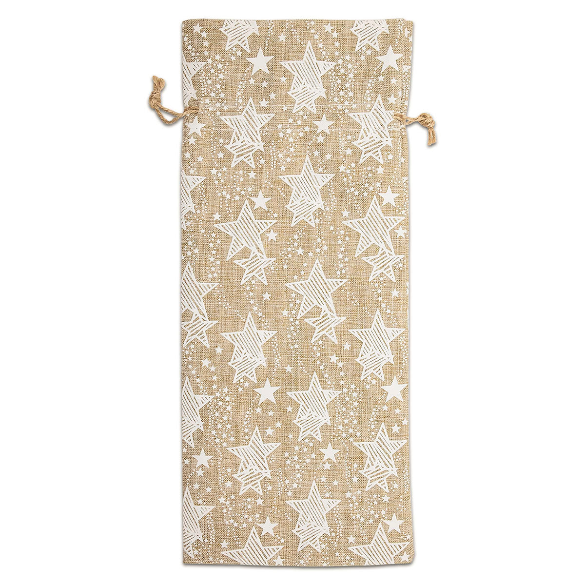 6" x 14" Jute Burlap White Star Wine Bottle Drawstring Gift Bags