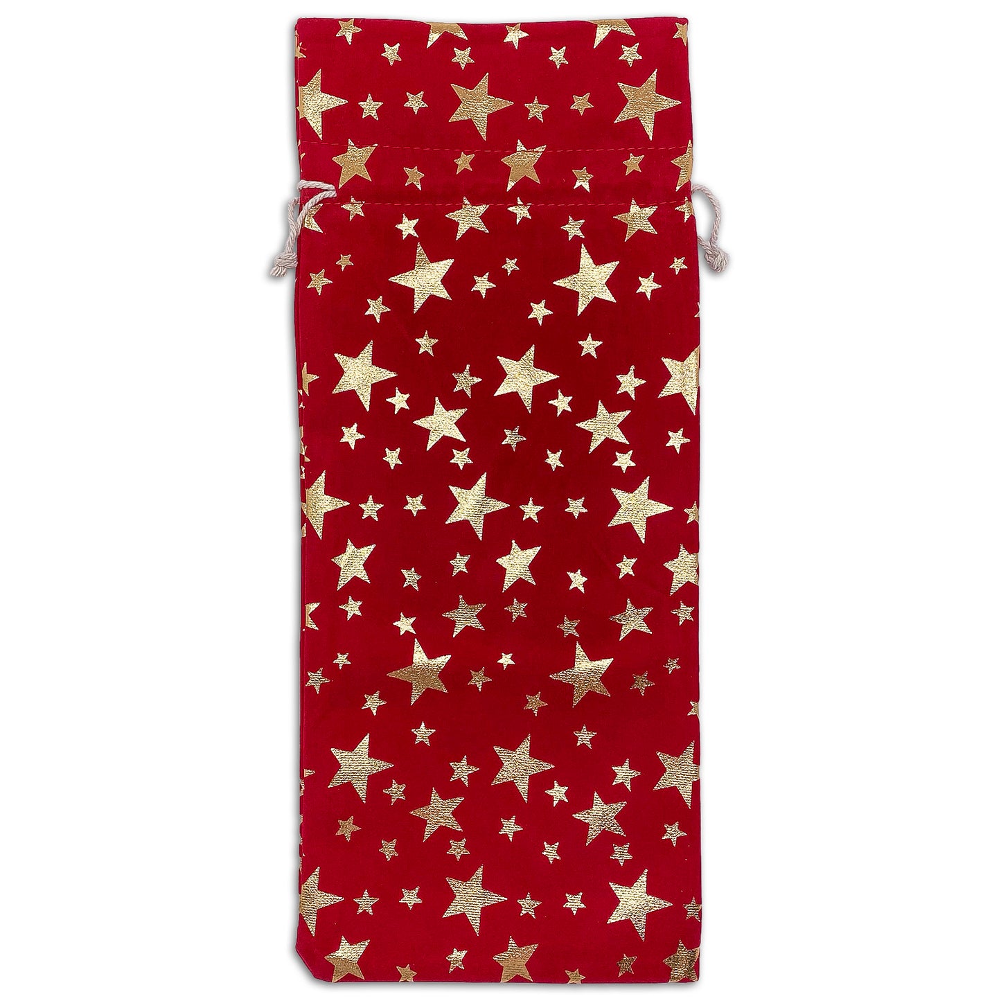 6" x 14" Red Velvet Gold Star Christmas Wine Bottle Drawstring Gift Bags