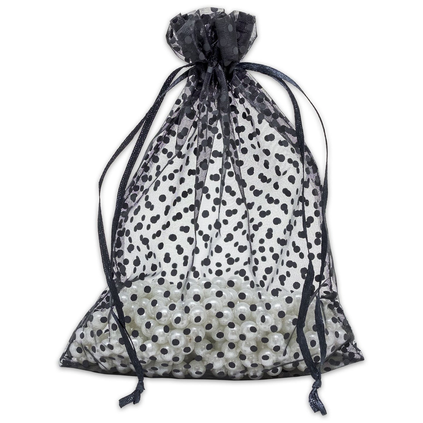 Black with Black Polka Dot Organza Drawstring Pouch Gift Bags