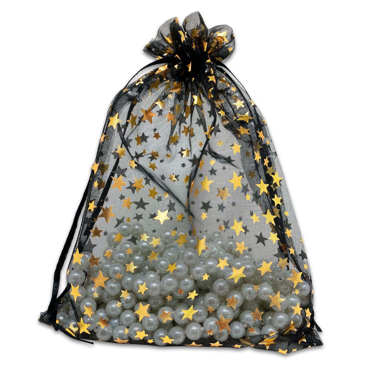 Black with Gold Star Organza Drawstring Pouch Gift Bags