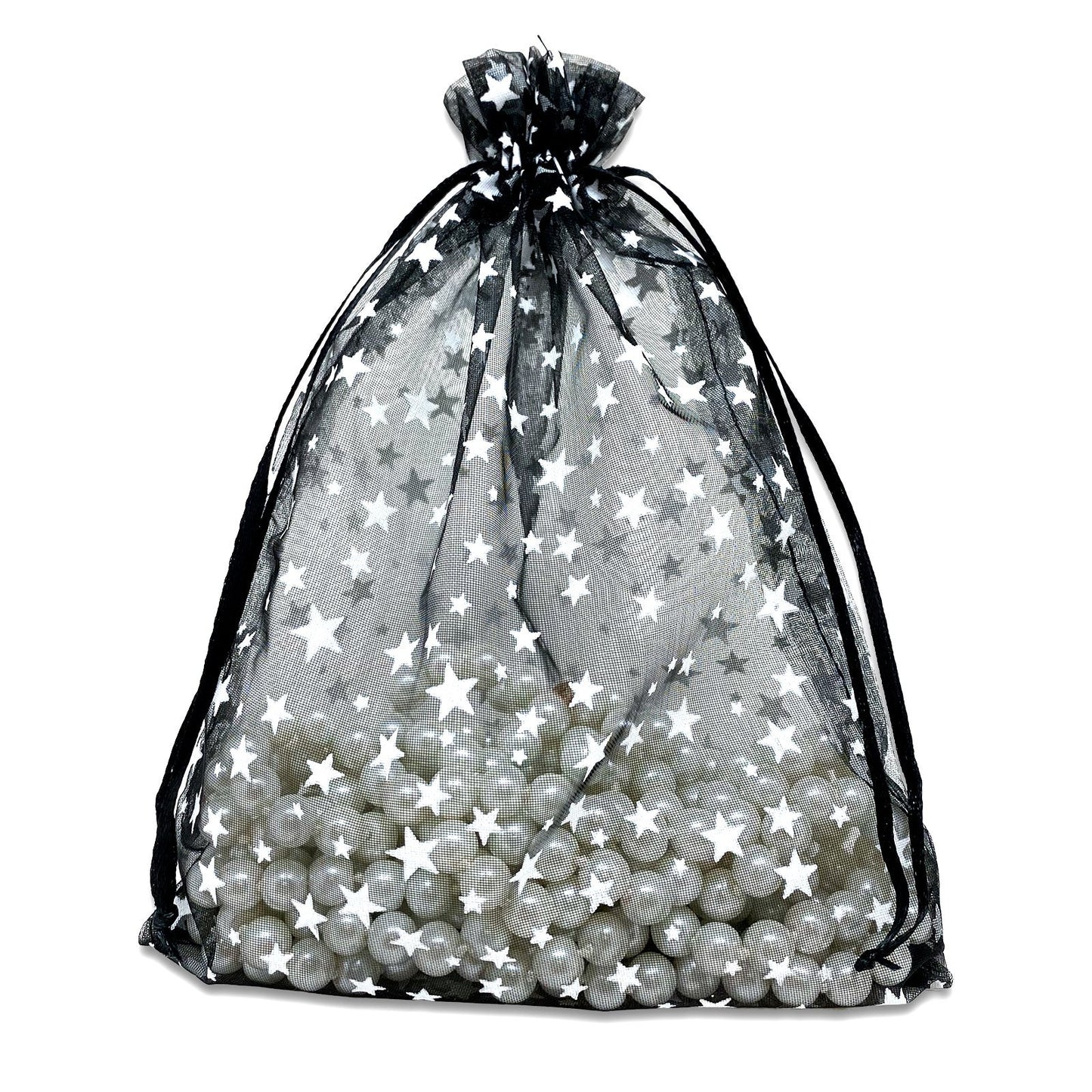 Black with White Star Organza Drawstring Pouch Gift Bags