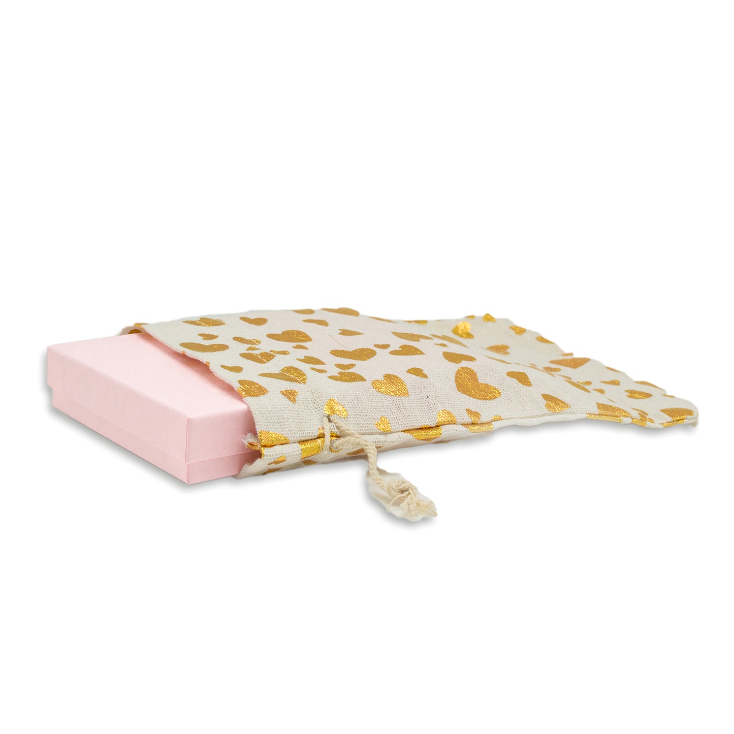 6" x 8" Cotton Muslin Gold Heart Drawstring Gift Bags