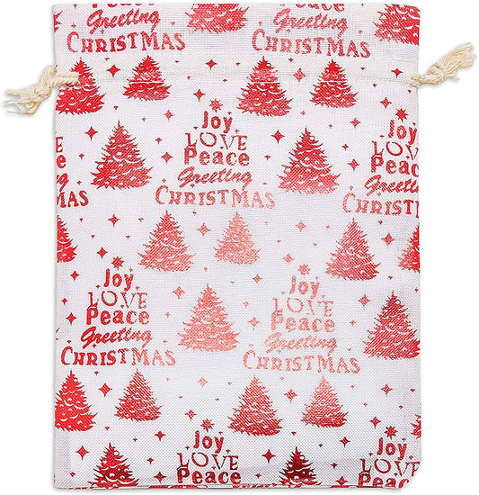6" x 8" Cotton Muslin Red Christmas Tree Drawstring Gift Bags