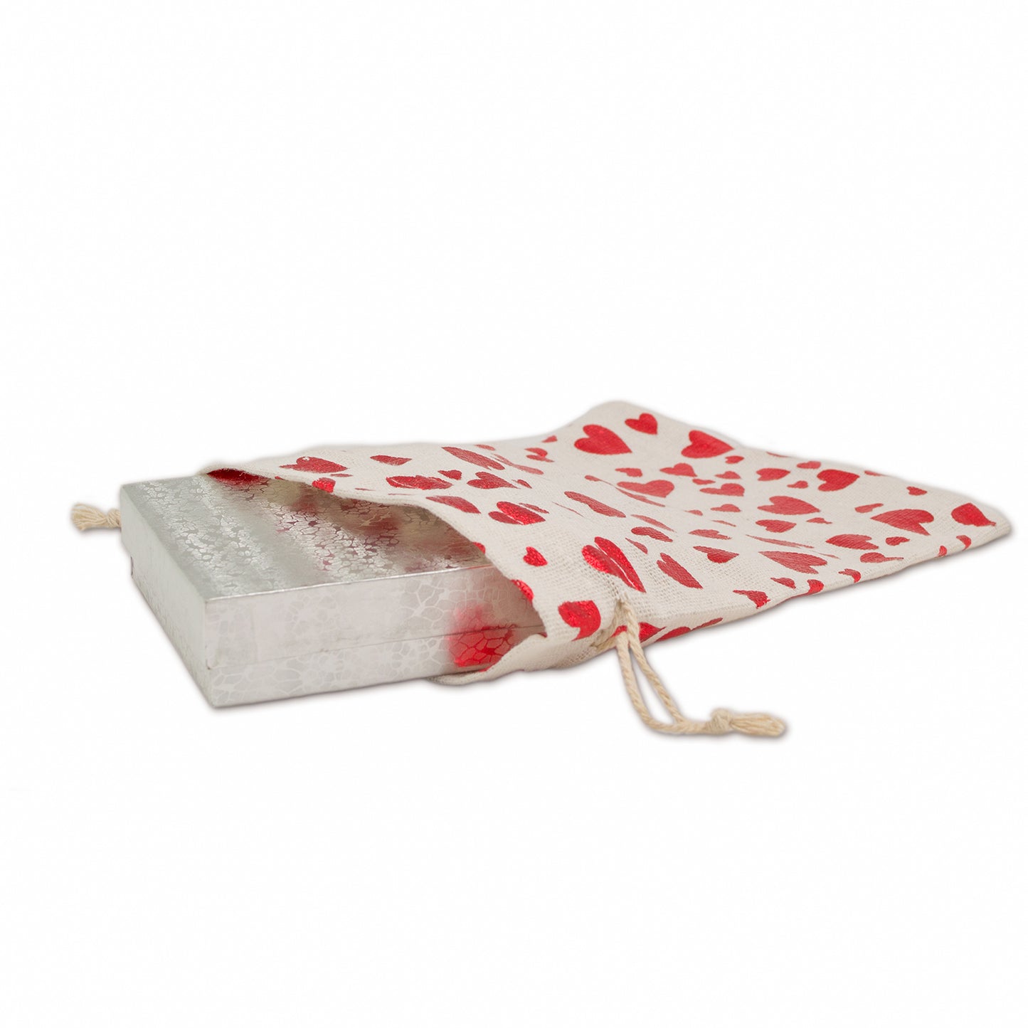 6" x 8" Cotton Muslin Red Heart Drawstring Gift Bags