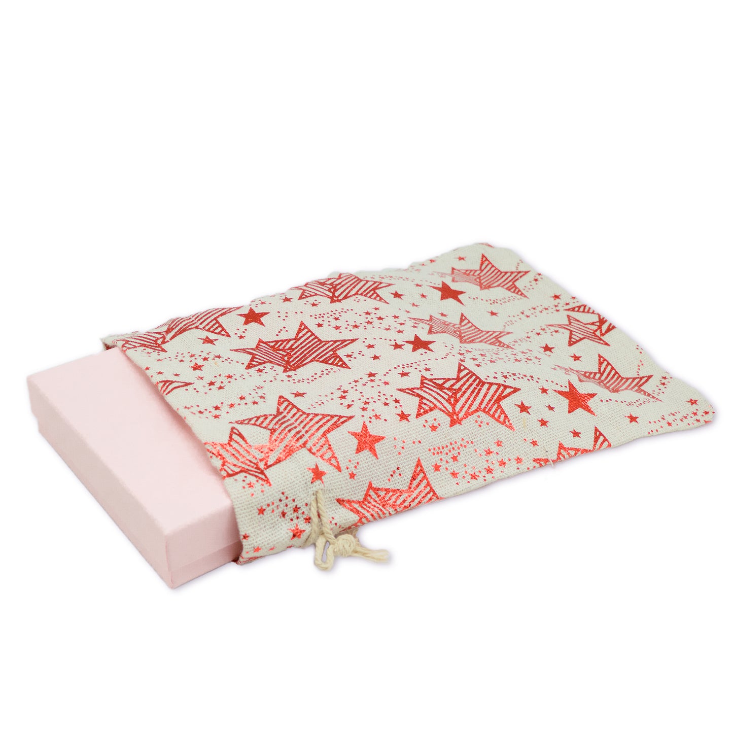 6" x 8" Cotton Muslin Red Star Drawstring Gift Bags