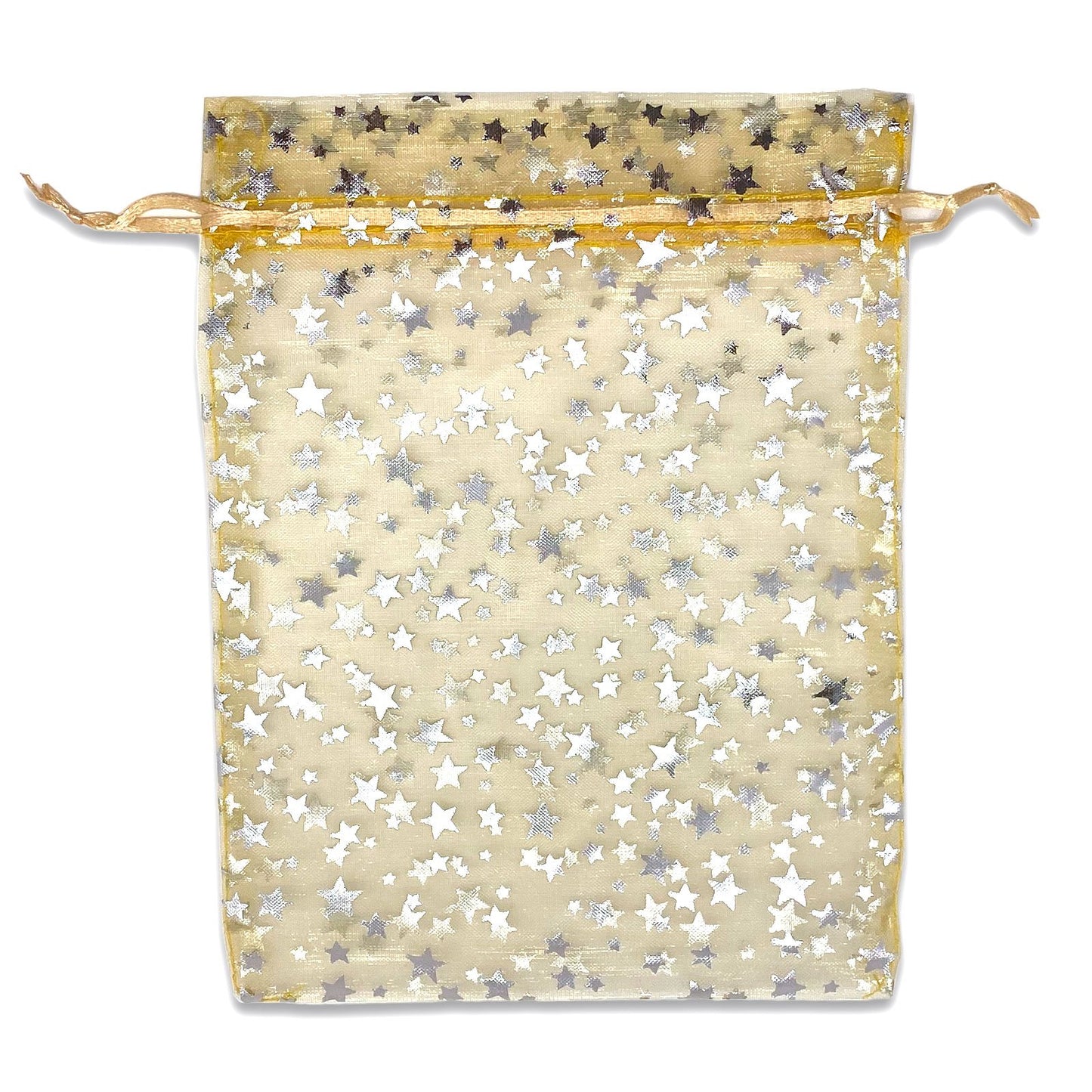 Gold with Silver Star Organza Drawstring Pouch Gift Bags