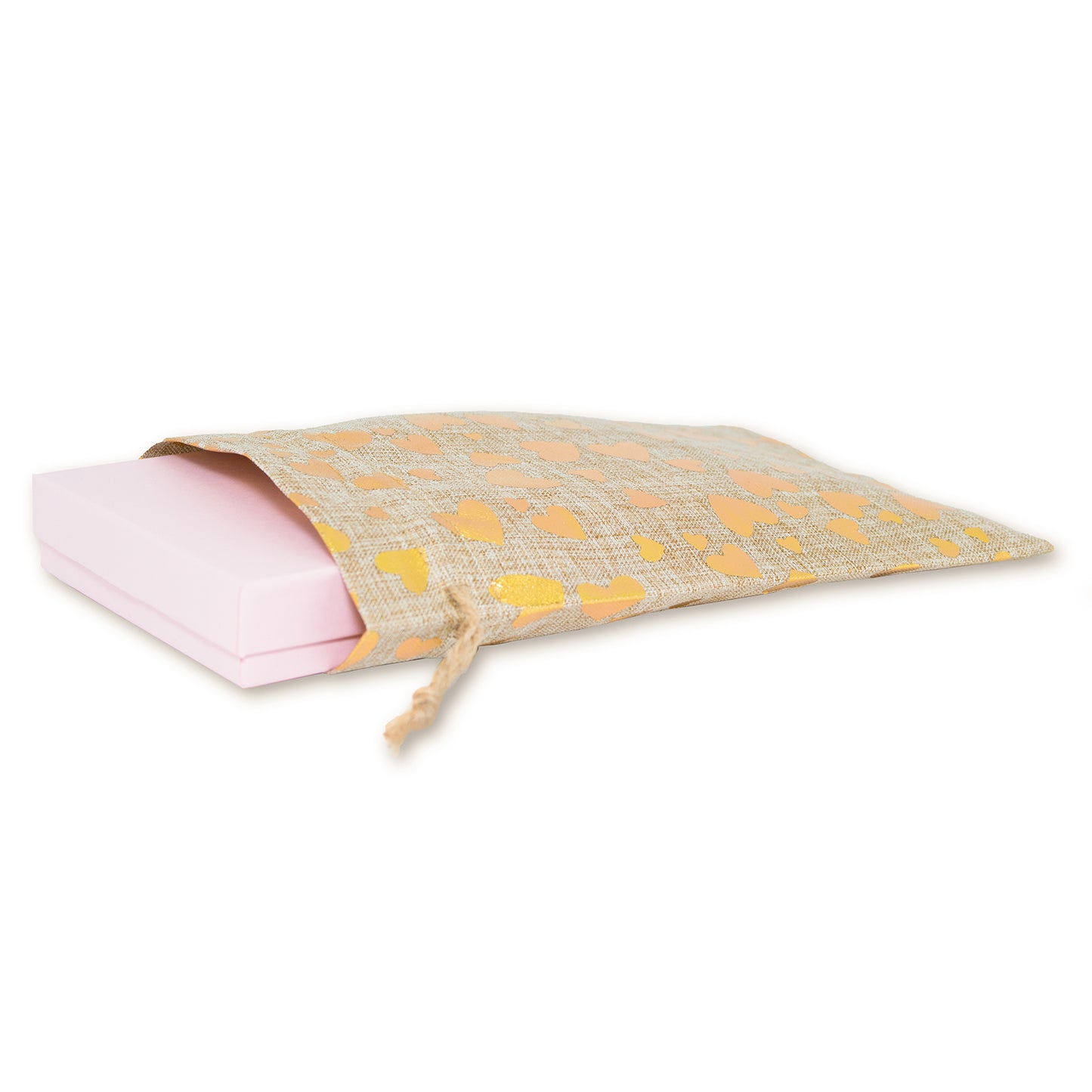 6" x 8" Jute Burlap Gold Heart Drawstring Gift Bags