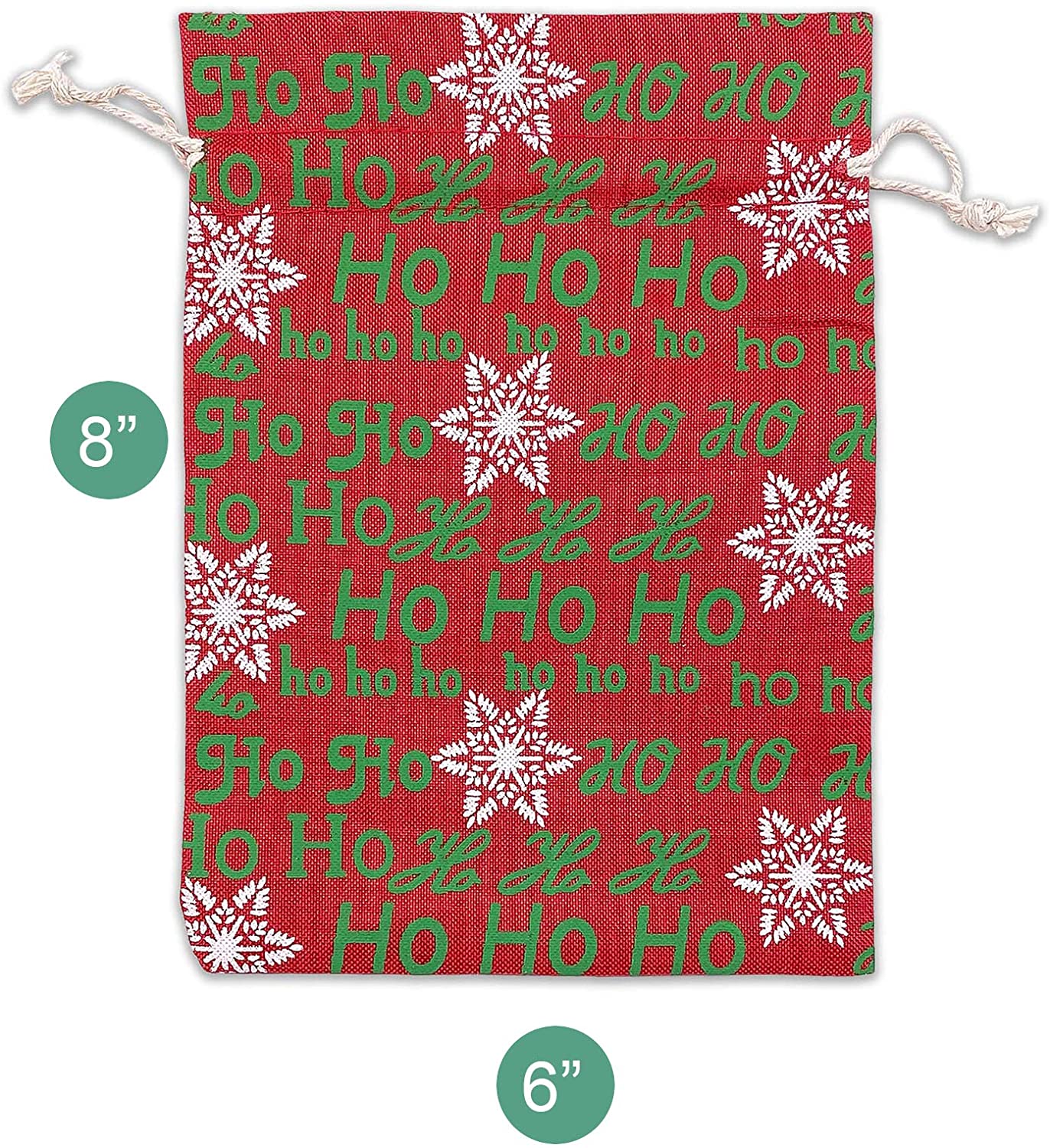 6" x 8" Jute Burlap Red Christmas Ho Ho Ho Drawstring Gift Bags