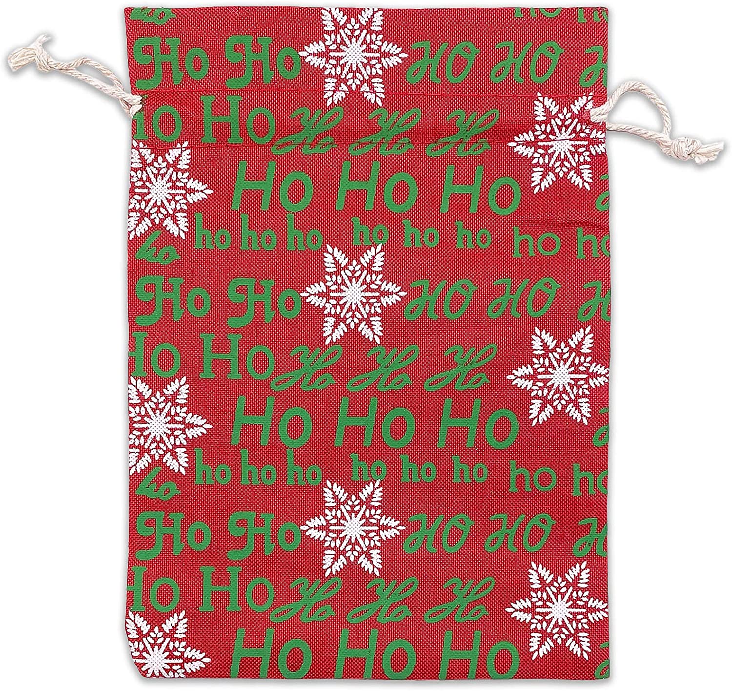 6" x 8" Jute Burlap Red Christmas Ho Ho Ho Drawstring Gift Bags