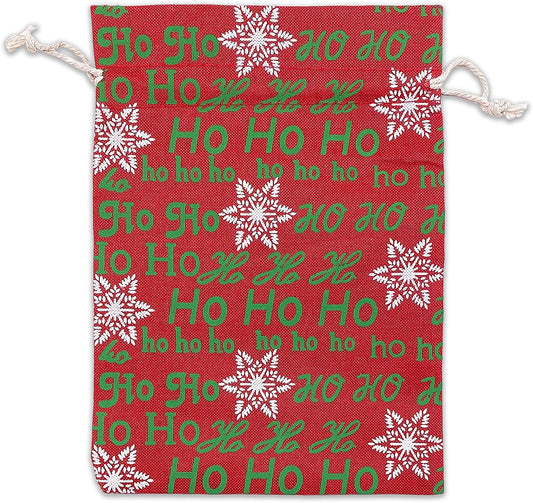 6" x 8" Jute Burlap Red Christmas Ho Ho Ho Drawstring Gift Bags