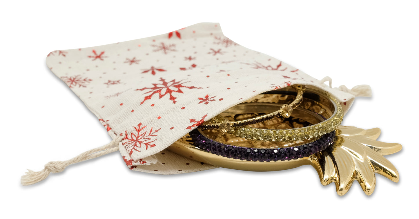6" x 8" Cotton Muslin Red Snowflake Drawstring Gift Bags