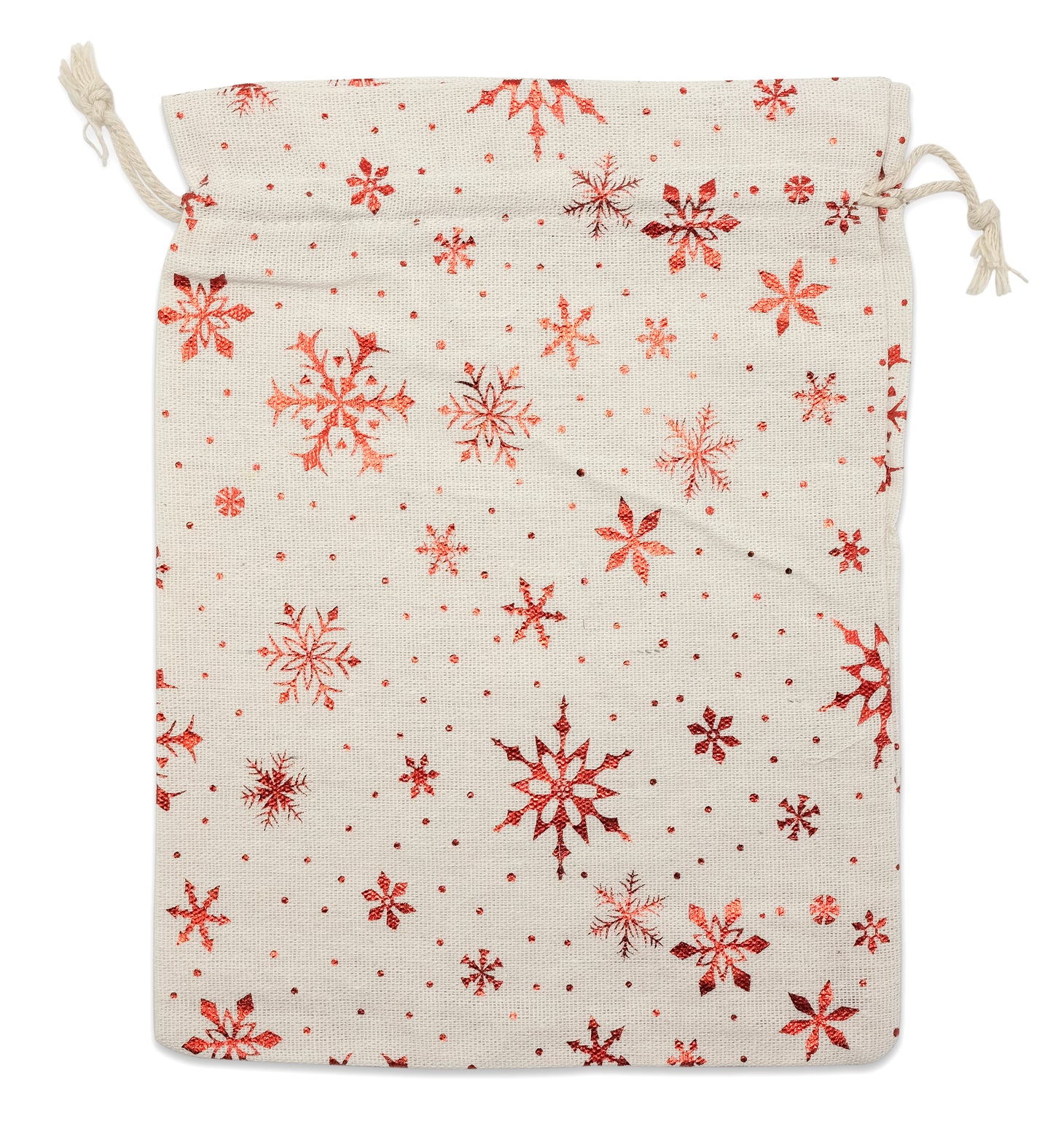 6" x 8" Cotton Muslin Red Snowflake Drawstring Gift Bags