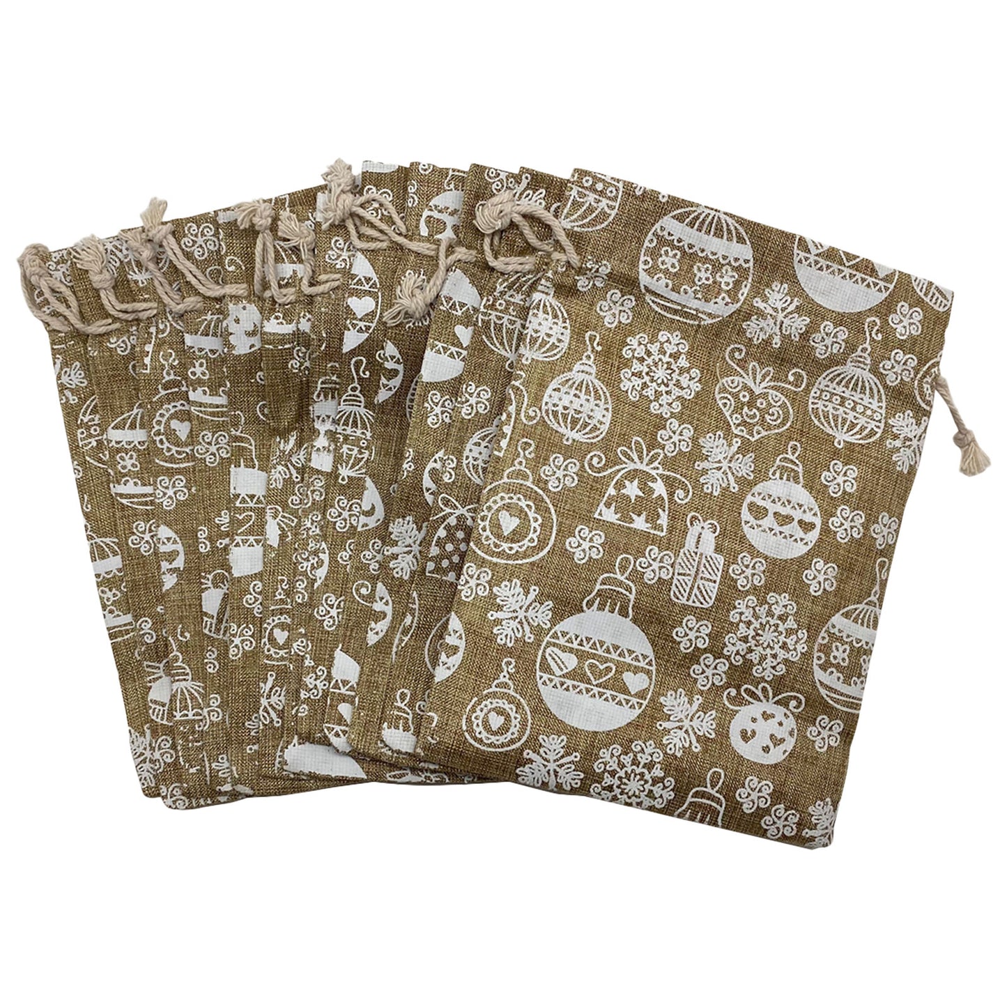 6" x 8" Jute Burlap White Christmas Ornament Drawstring Gift Bags