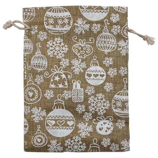 6" x 8" Jute Burlap White Christmas Ornament Drawstring Gift Bags
