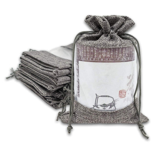 6" x 8" Linen Burlap and Sheer Organza Gray Gift Bag