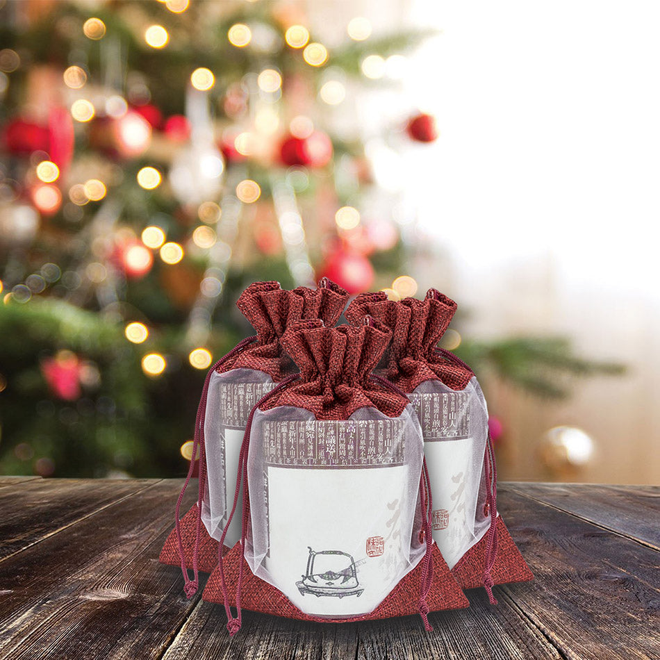 6" x 8" Linen Burlap and Sheer Organza Maroon Gift Bag