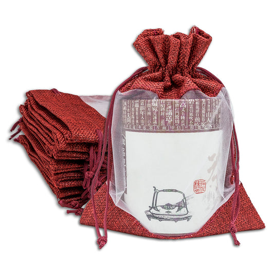 6" x 8" Linen Burlap and Sheer Organza Maroon Gift Bag