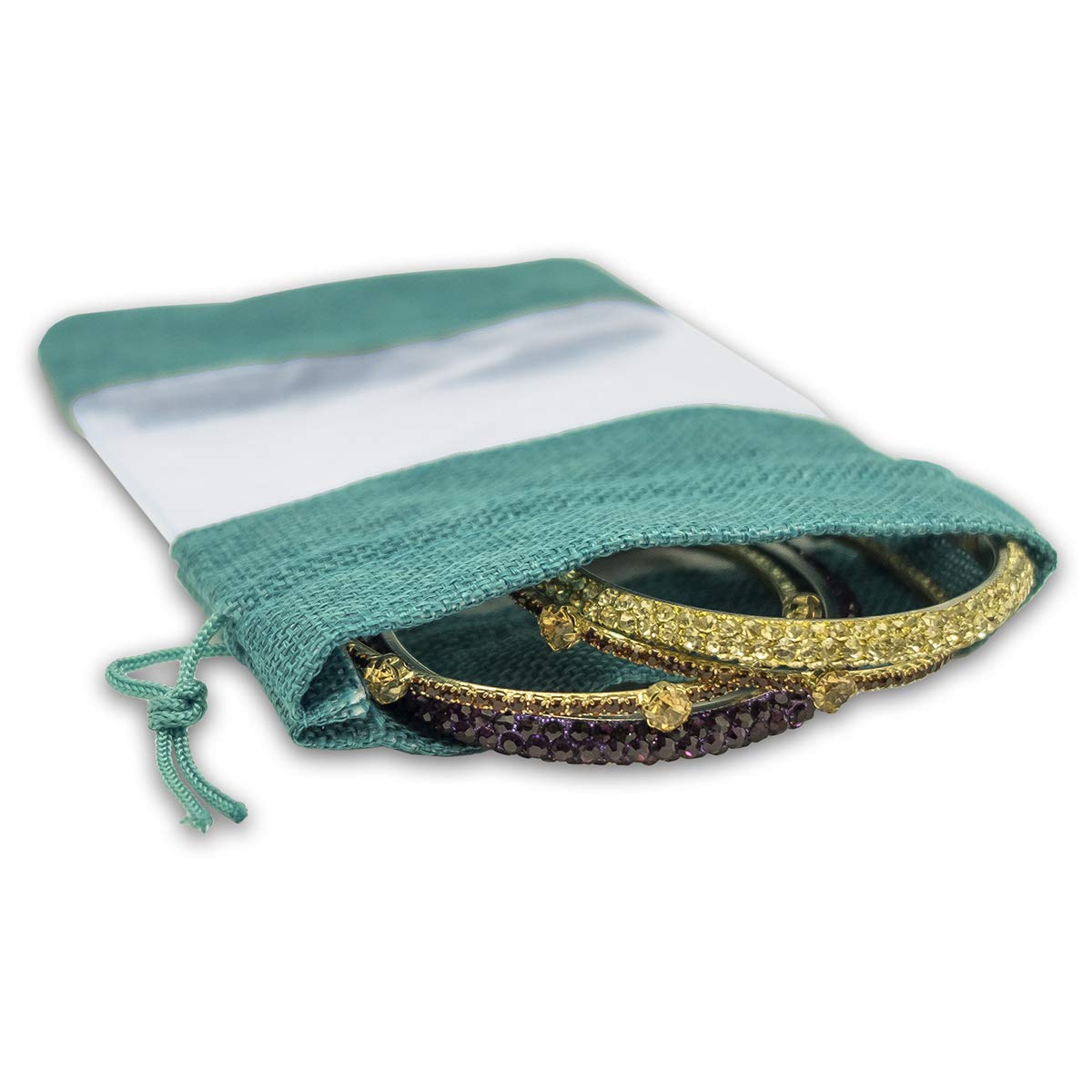 6" x 8" Linen Burlap and Sheer Organza Teal Blue Gift Bag