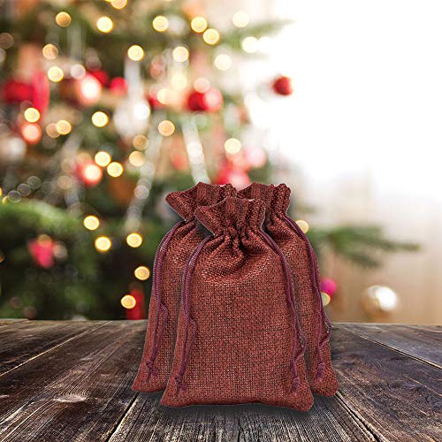 6" x 8" Maroon Linen Burlap Drawstring Gift Bags