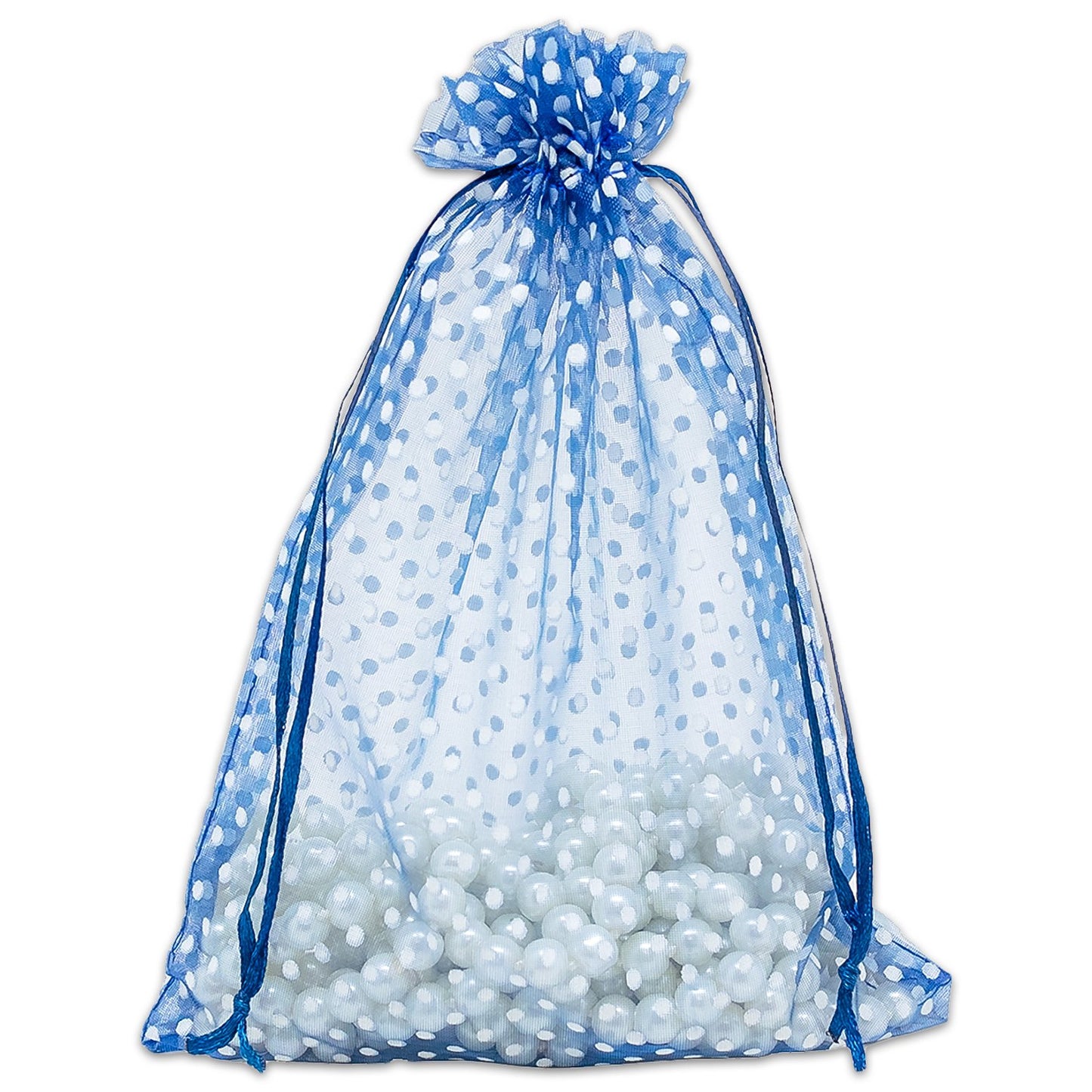 Navy with White Polka Dot Organza Drawstring Pouch Gift Bags