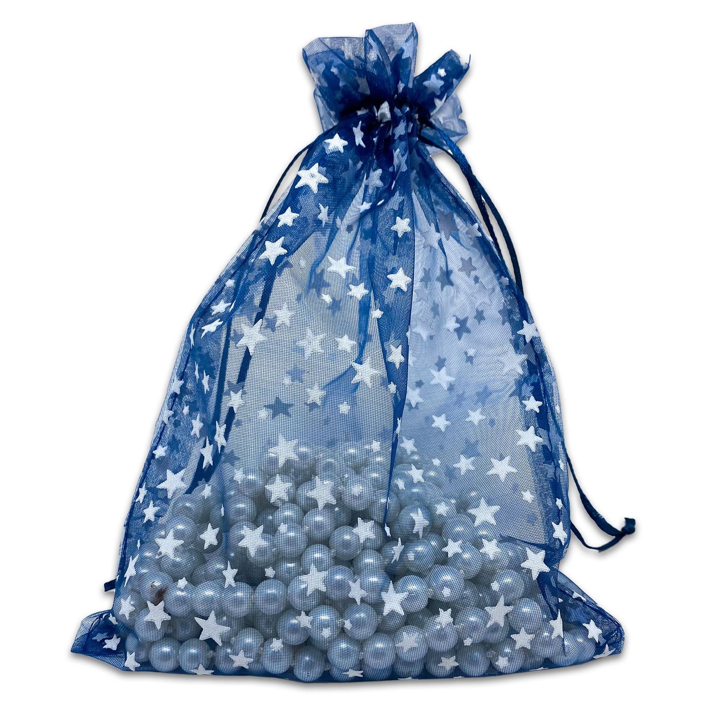 Navy with White Star Organza Drawstring Pouch Gift Bags