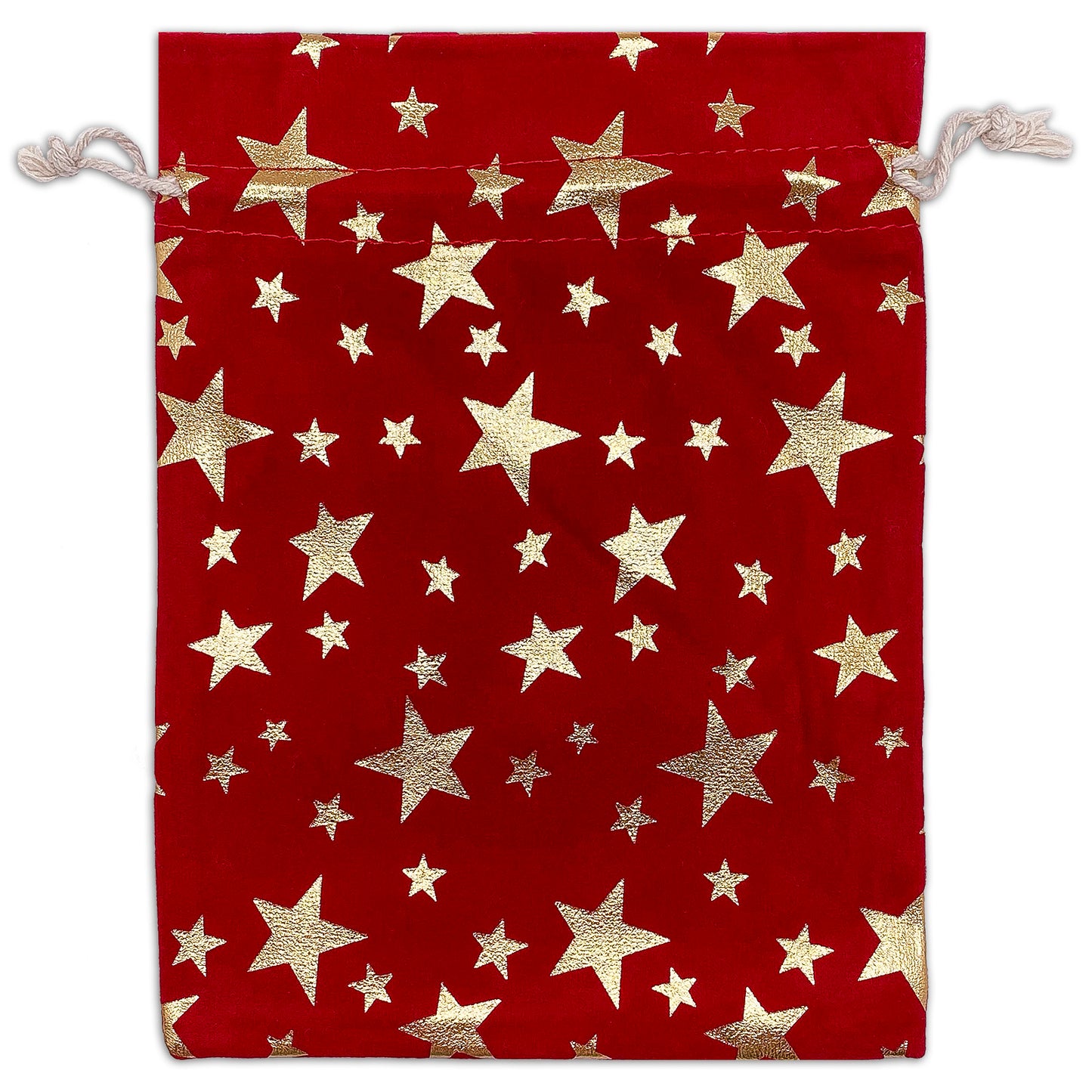 6" x 8" Red Velvet Gold Star Drawstring Gift Bags
