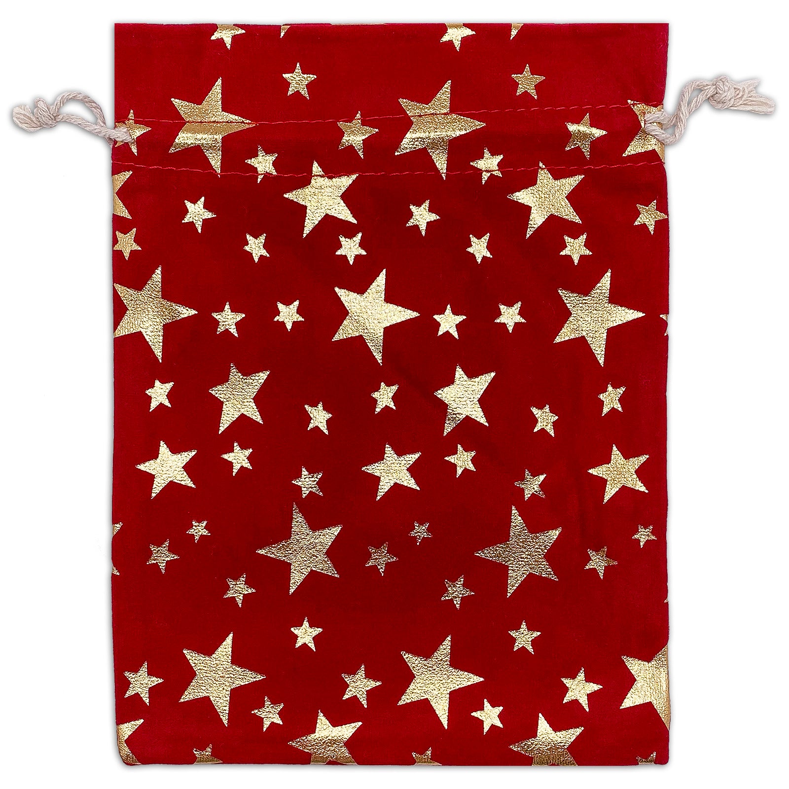 6" x 8" Red Velvet Gold Star Drawstring Gift Bags