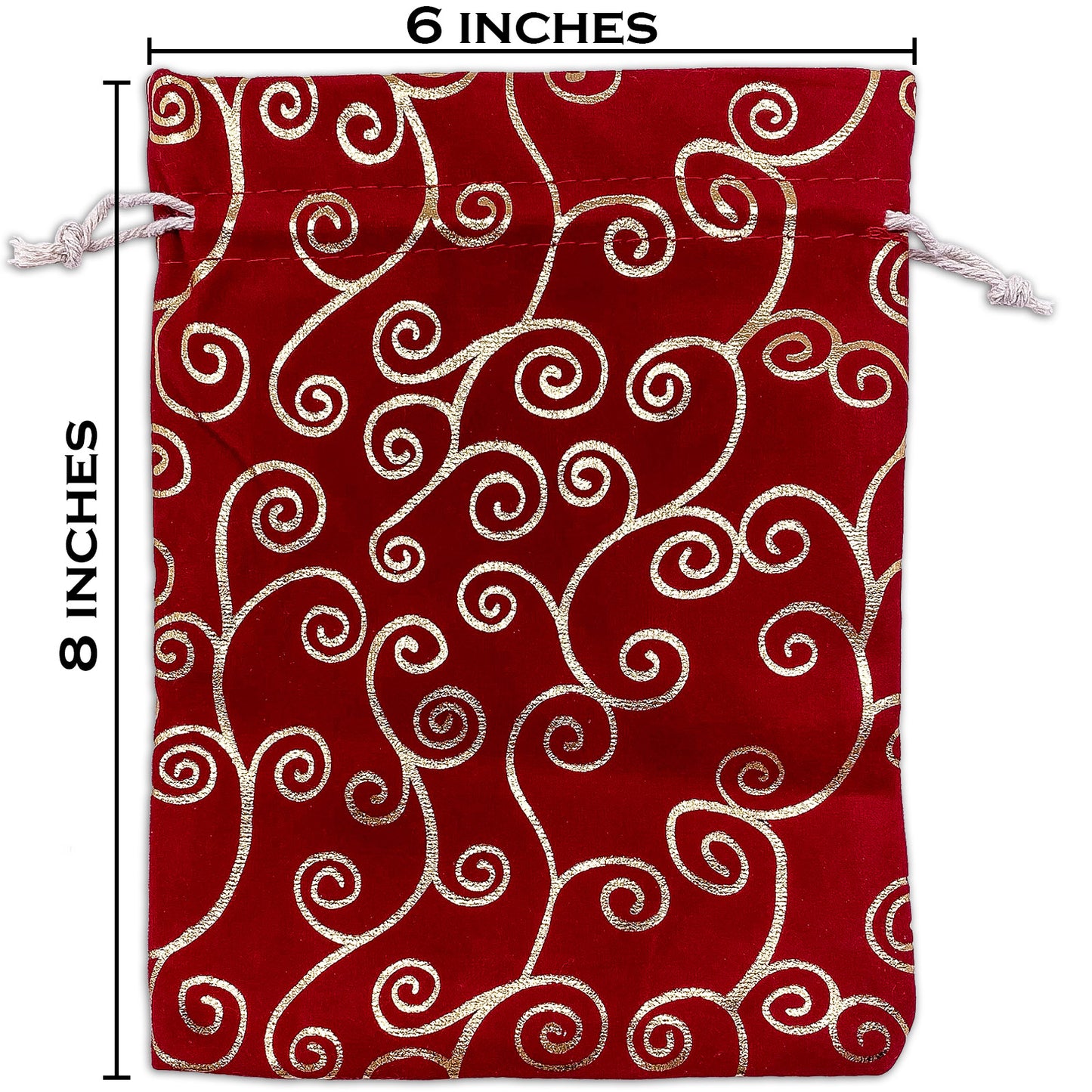6" x 8" Red Velvet Gold Swirl Drawstring Gift Bags