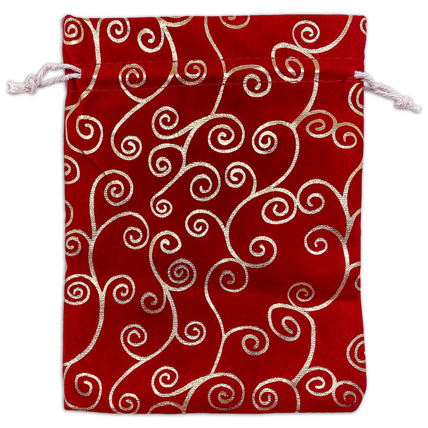 6" x 8" Red Velvet Gold Swirl Drawstring Gift Bags