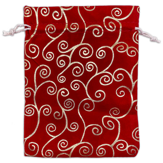 6" x 8" Red Velvet Gold Swirl Drawstring Gift Bags